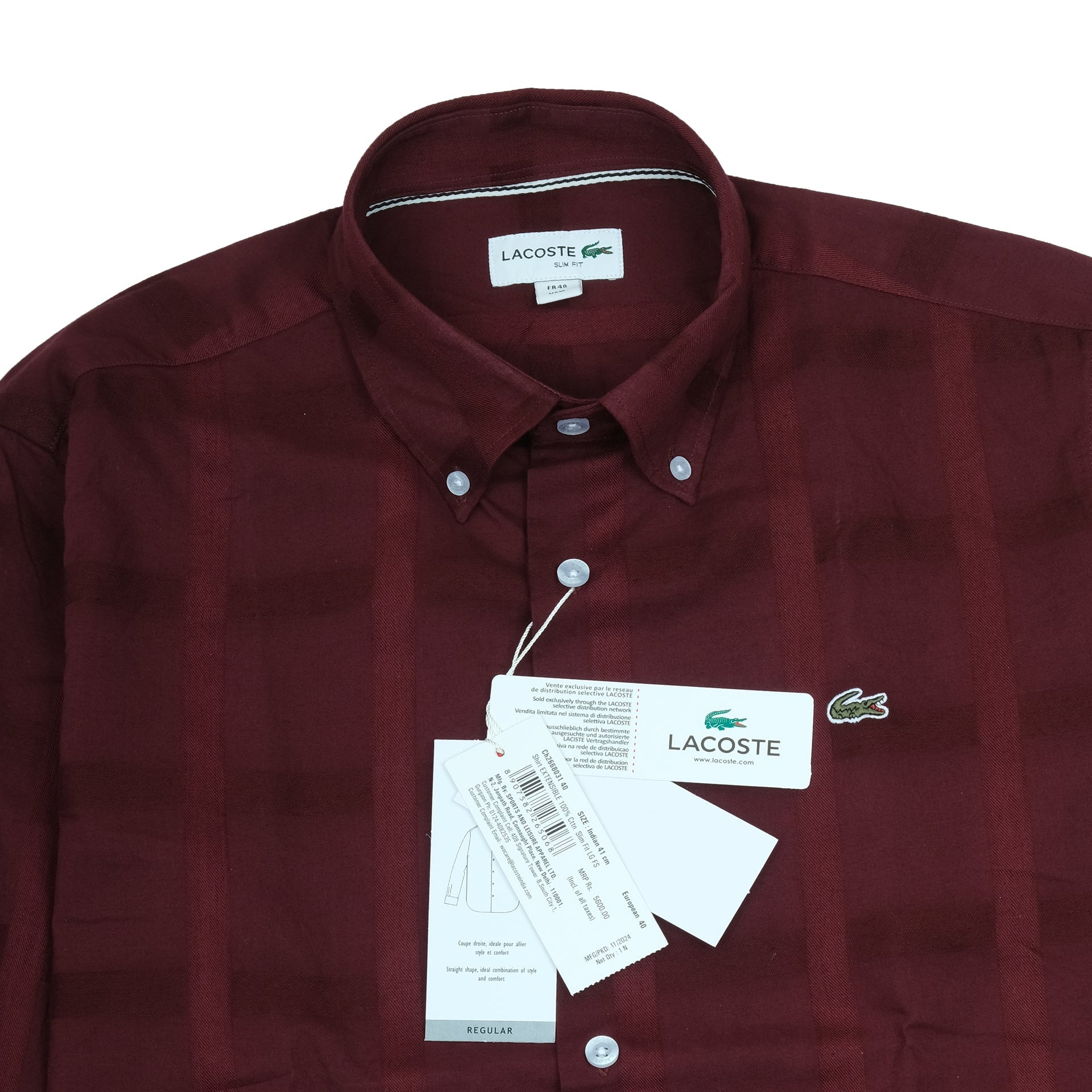 LACOSTE Garnet Plaid Classic Fit Long Sleeve Button-Up Shirt