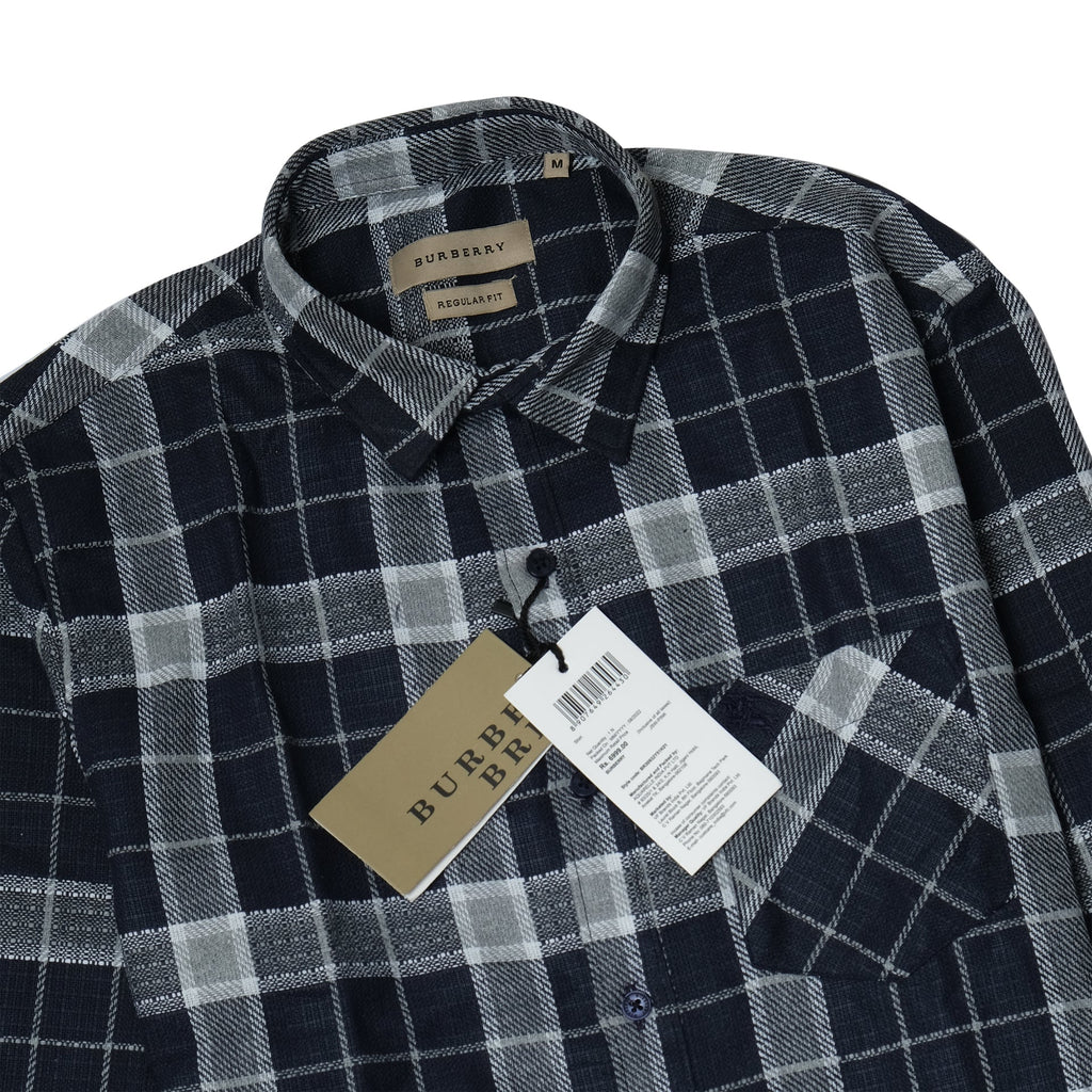 BURBERRY Midnight Slate Slim Fit Long Sleeve Flannel Shirt