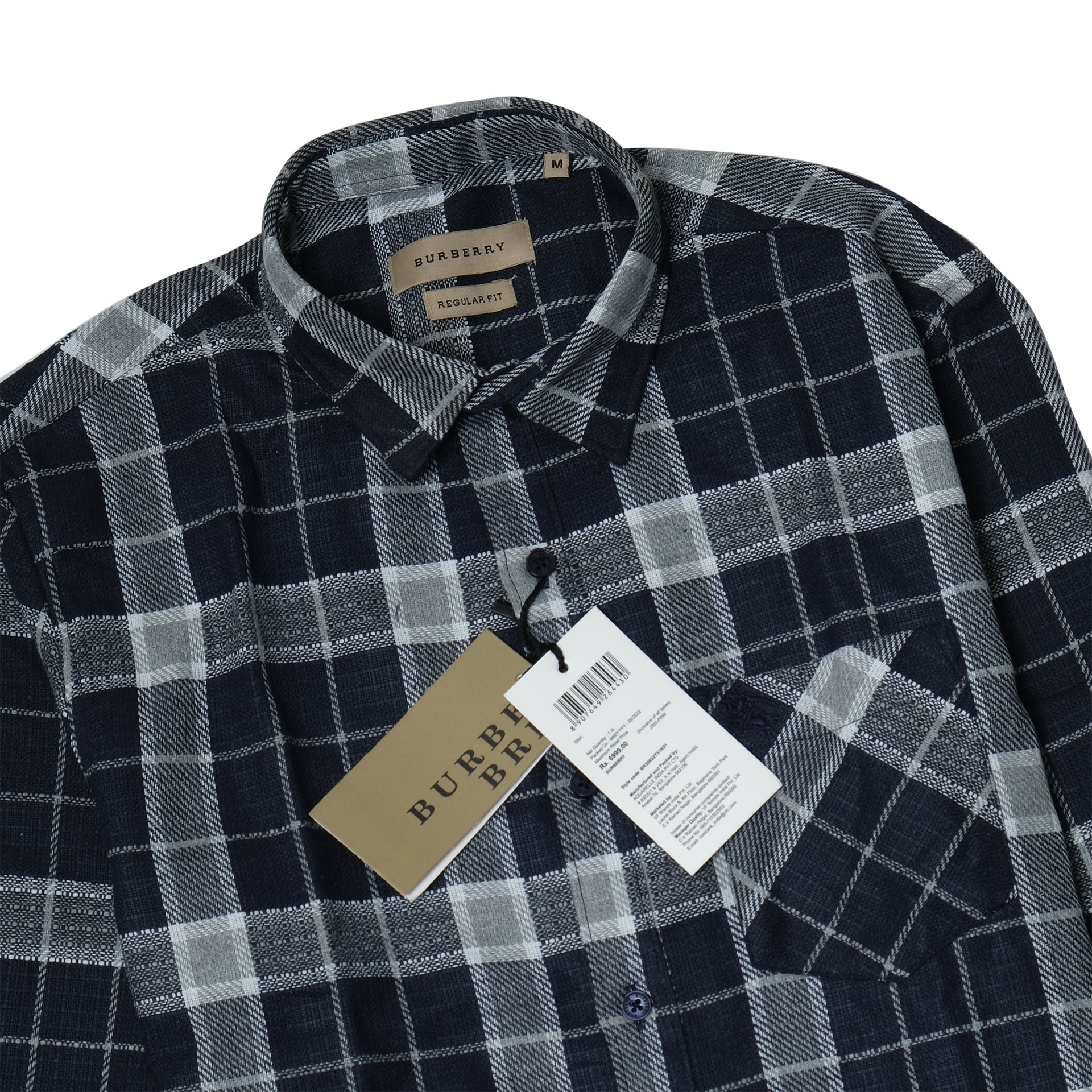 BURBERRY Midnight Slate Slim Fit Long Sleeve Flannel Shirt