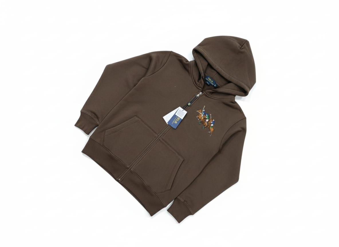 Polo Ralph Lauren Brown Zip-Up Hoodie with Colorful Embroidery