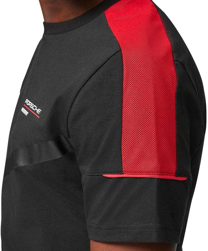 PUMA Onyx Shadow Slim Fit Crew Neck Tee with Crimson Chevron Panels