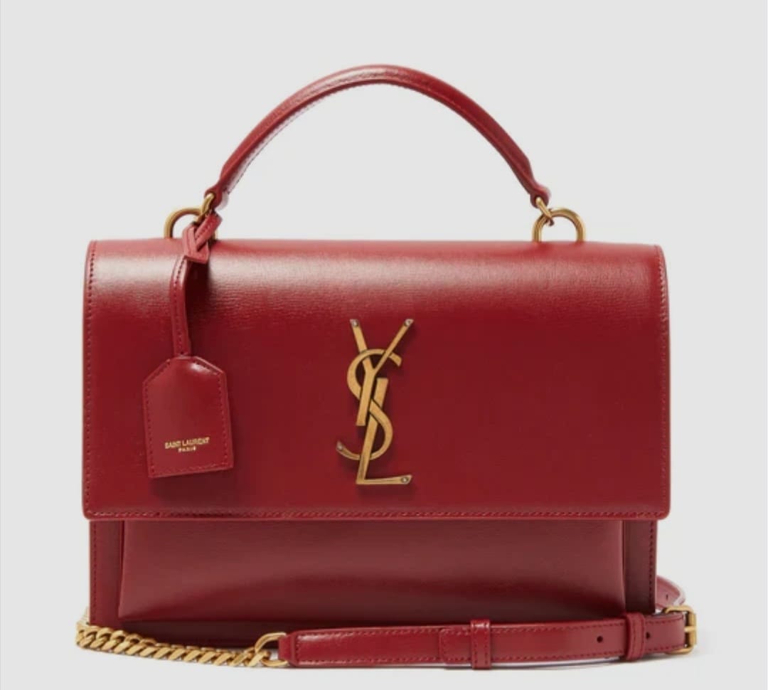 YSL Classic Red Leather Shoulder Bag with Chain