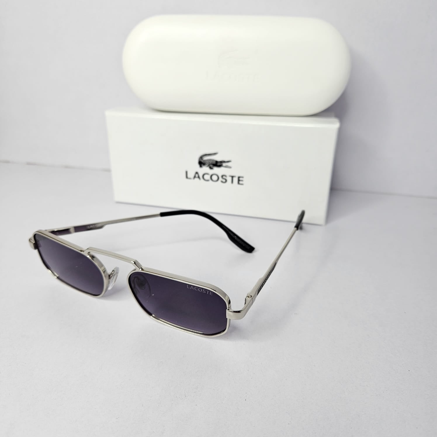 LACOSTE Dazzling Obsidian Luxe Metal Frame Sunglasses with Case