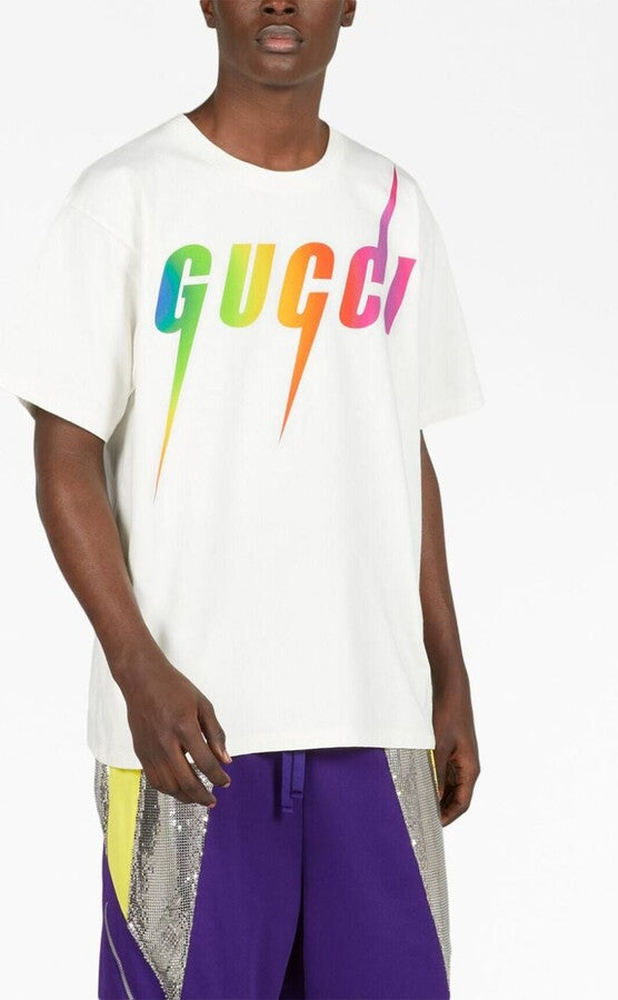 GUCCI Prism White Slim Fit Short Sleeve Tee