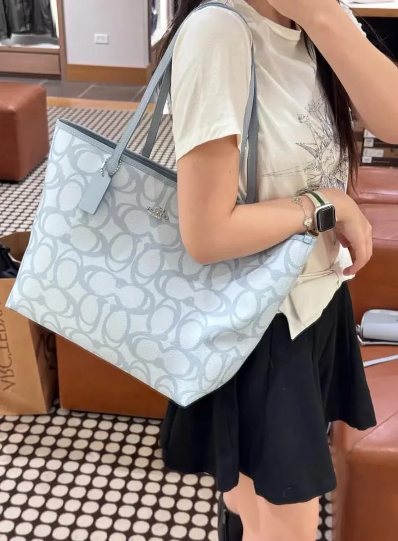 Coach Signature Canvas Tote Bag in Light Blue (IMPORTED)