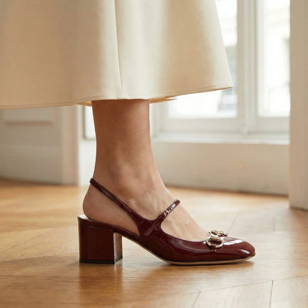 Gucci Patent Leather Slingback Heels with Buckle Detail