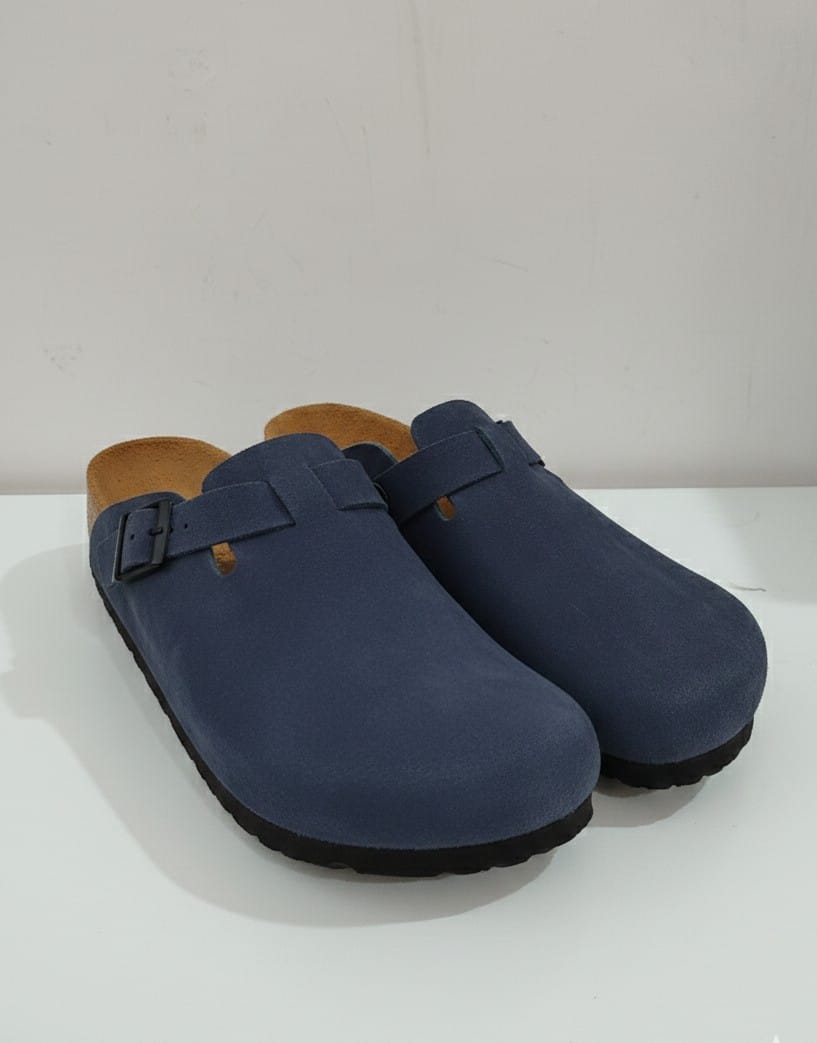 BIRKENSTOCK Classic Suede Clogs in Navy Blue
