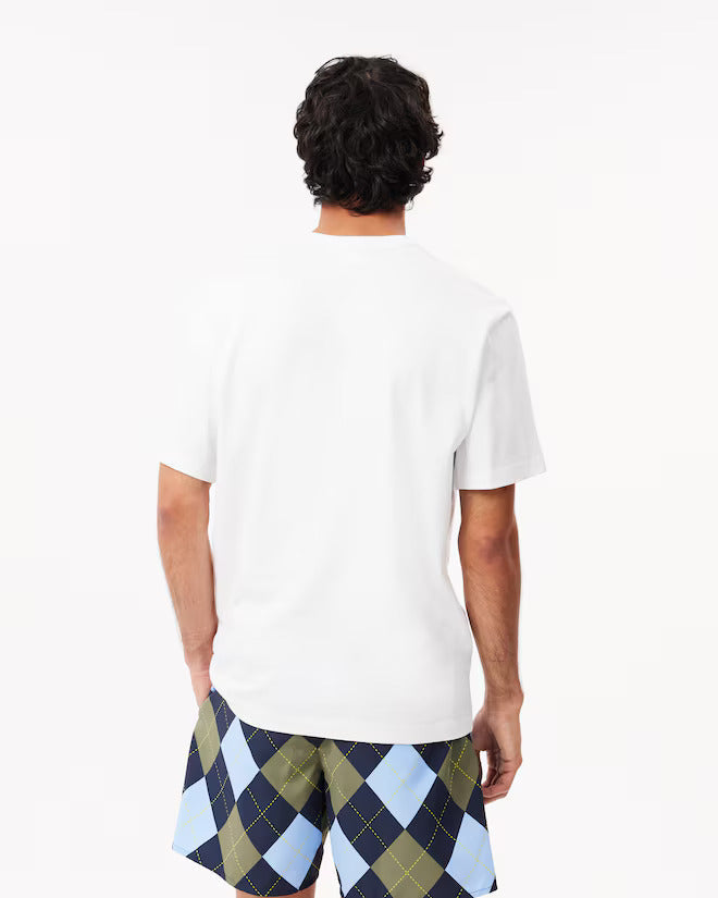 LACOSTE Cloud White Argyle Graphic Short Sleeve Tee
