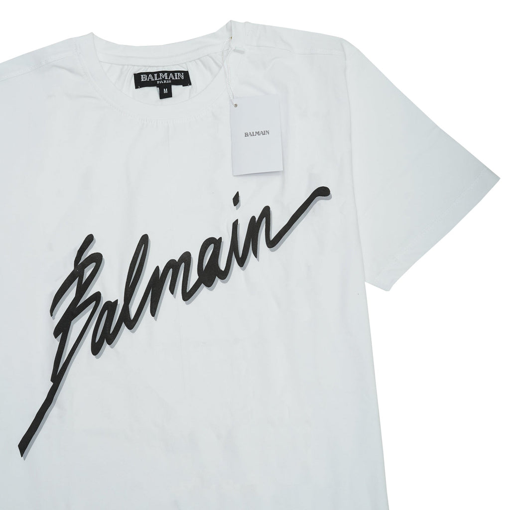 BALMAIN Frosted Pearl Signature Logo Slim Fit Short Sleeve Tee