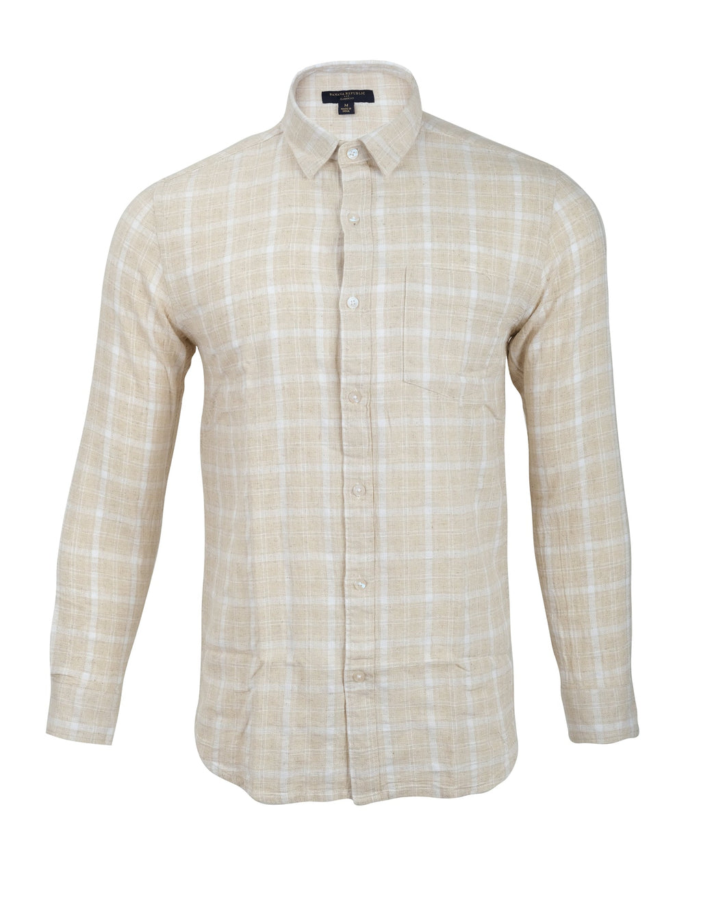 BANANA REPUBLIC Desert Sand Classic Fit Long Sleeve Plaid Button-Up Shirt