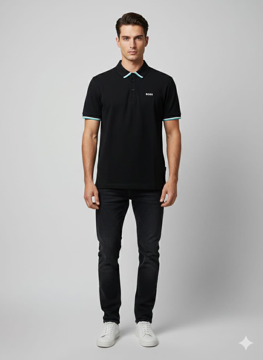 BOSS Onyx Sapphire Tailored Fit Short Sleeve Piqué Polo Shirt