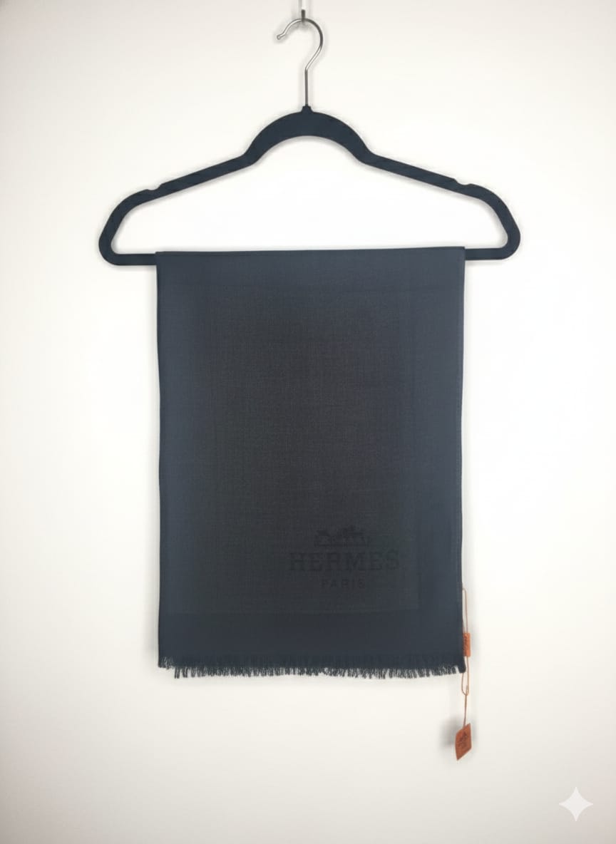 HERMES Paris Classic Cashmere Scarf in Charcoal