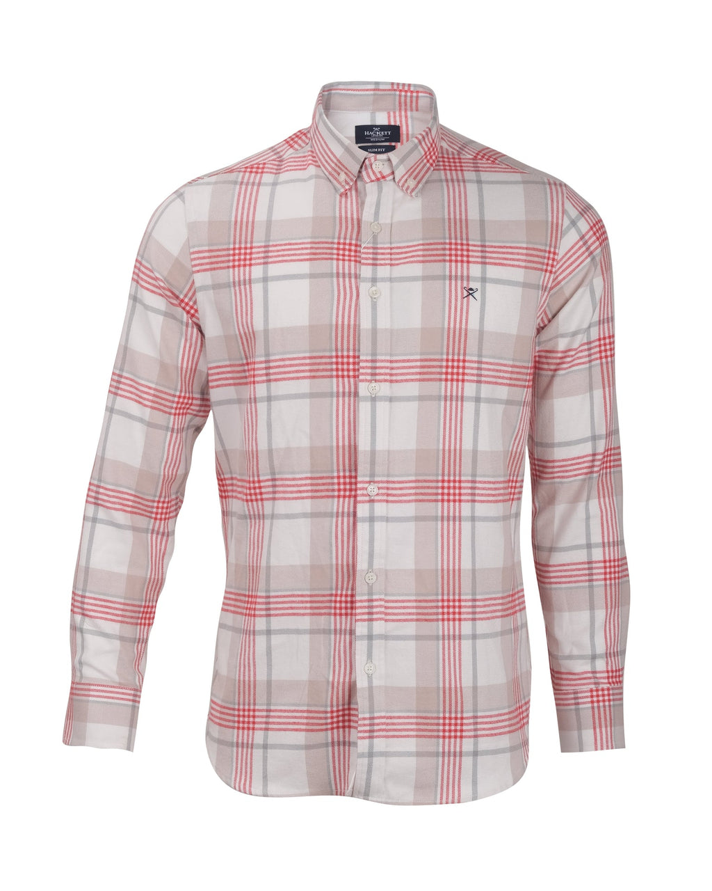 HACKETT LONDON Blush Coral Check Slim Fit Long Sleeve Shirt