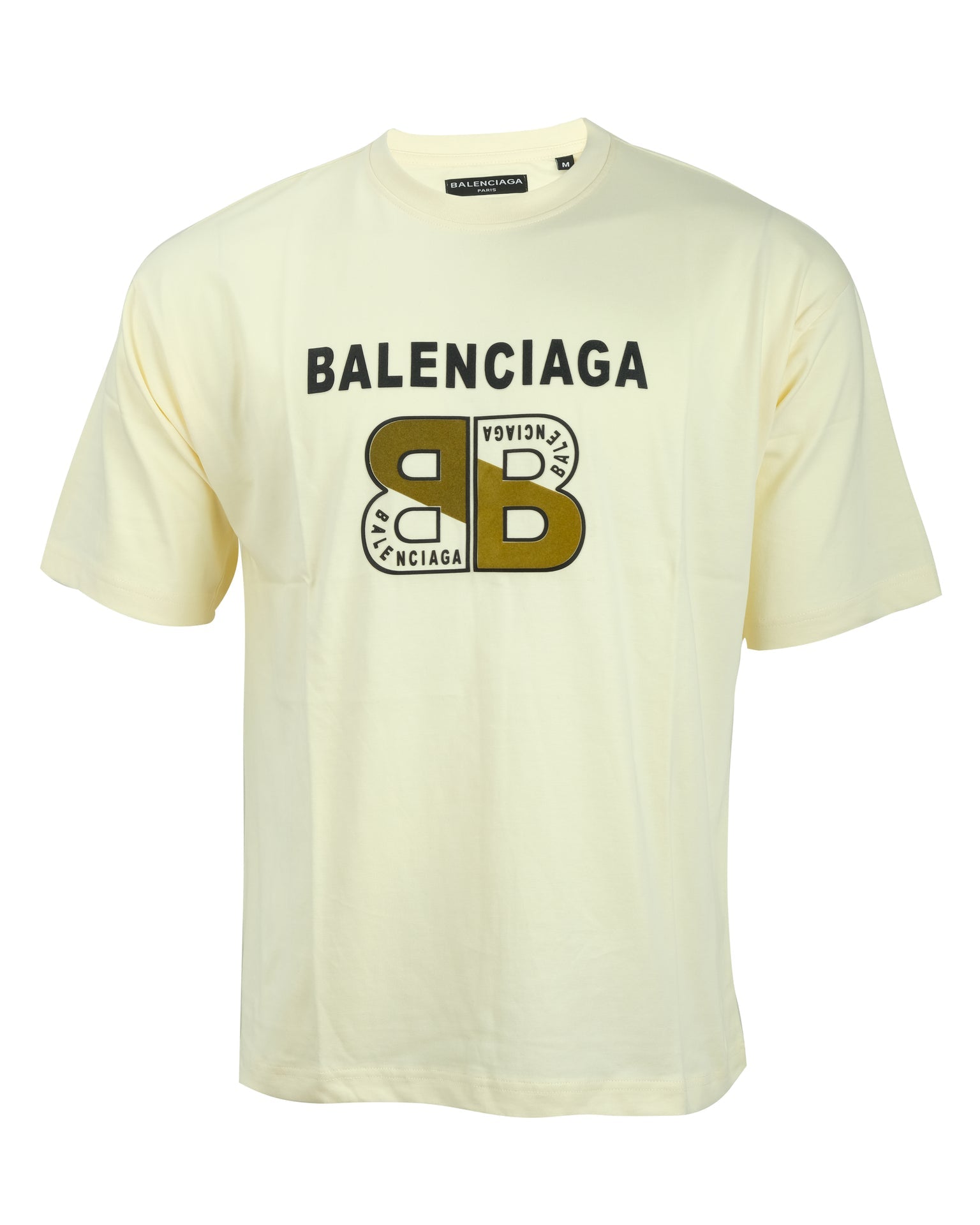 BALENCIAGA Creamy Vanilla Oversized Double BB Logo Crewneck Tee