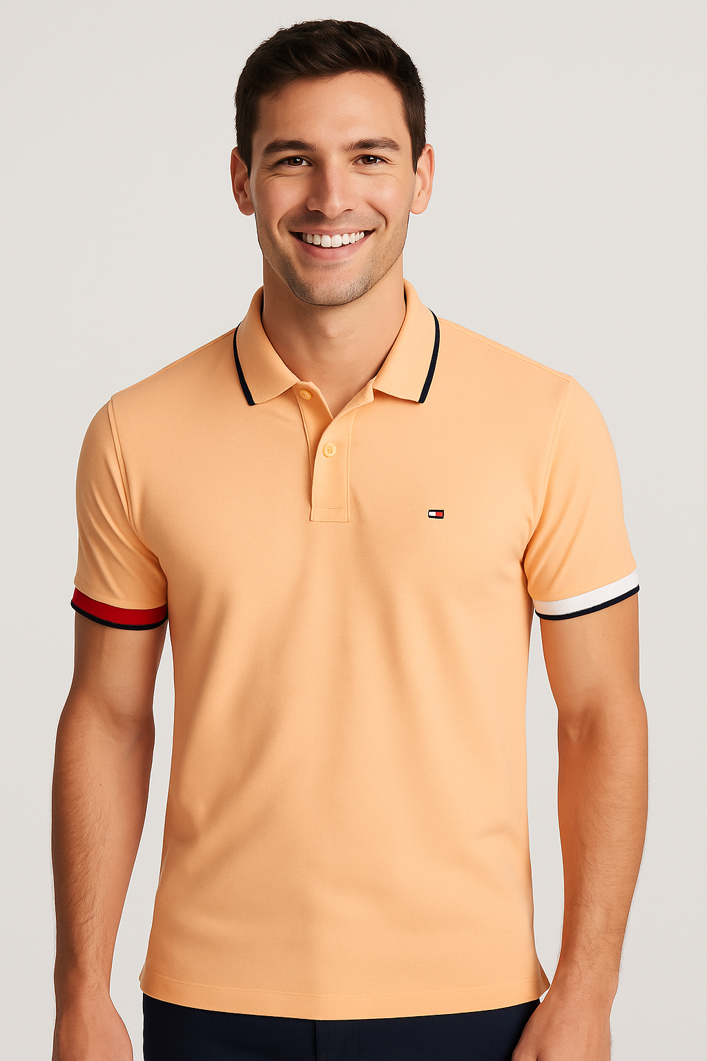 TOMMY HILFIGER Sunset Coral Classic Fit Color-Block Polo Shirt
