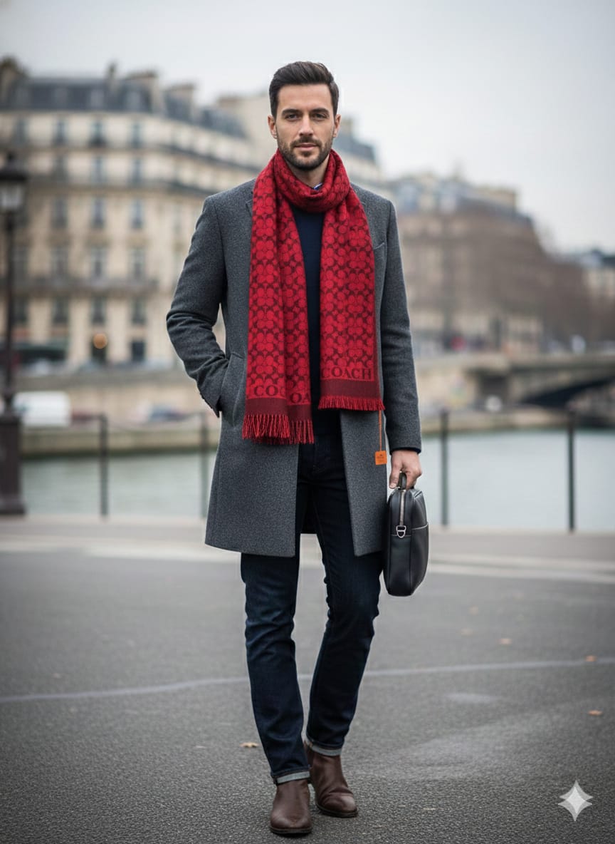 COACH Signature Monogram Red Scarf