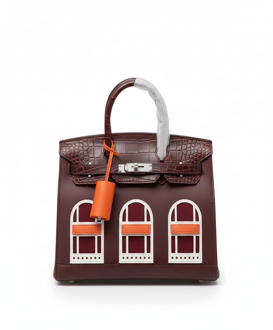 HERMÈS Ember Glow Luxe Crocodile-Texture Handbag with Vibrant Accents