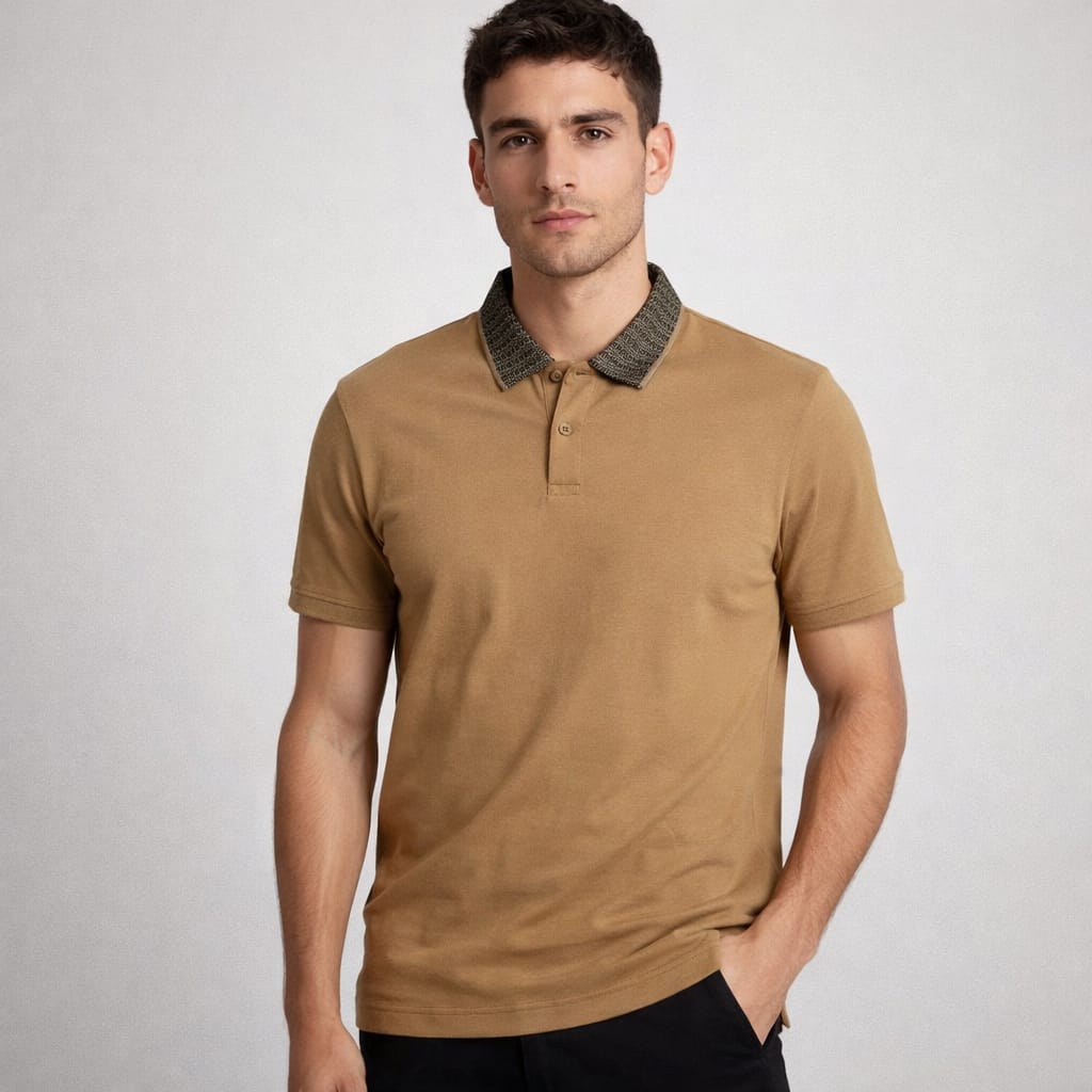 HUGO Dusk Gold Tailored Fit Short Sleeve Piqué Polo Shirt