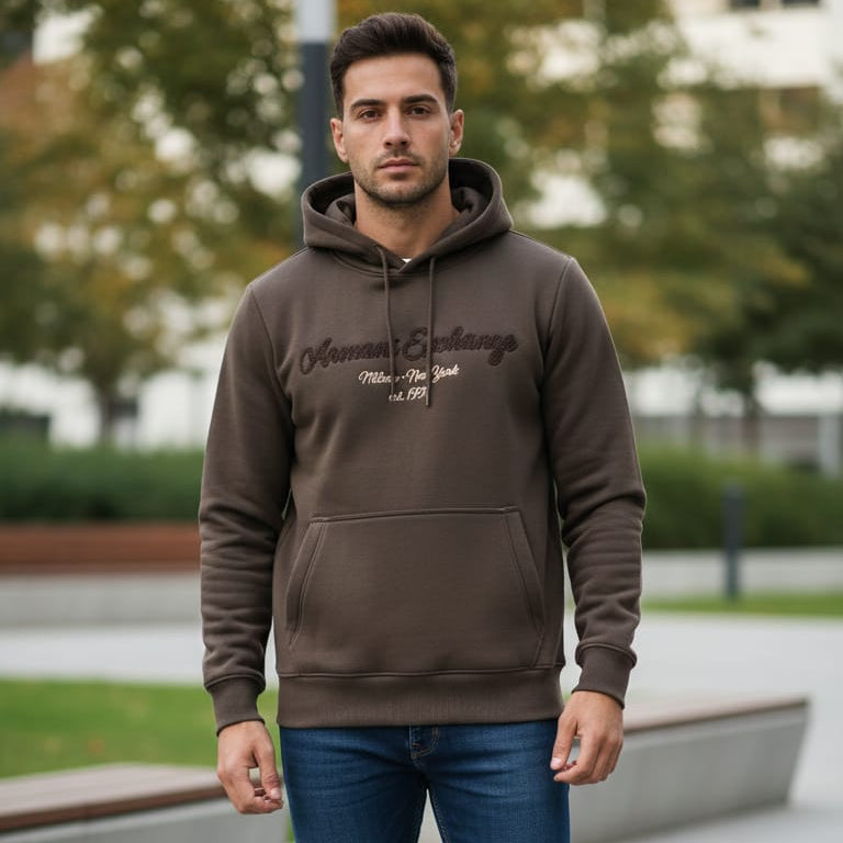 Armani Exchange Classic Logo Hoodie in Brown