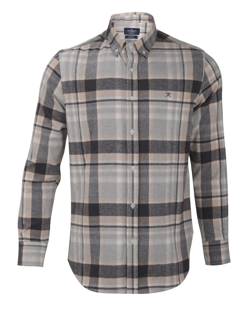 HACKETT LONDON Driftwood Beige Heritage Checked Flannel Long Sleeve Shirt