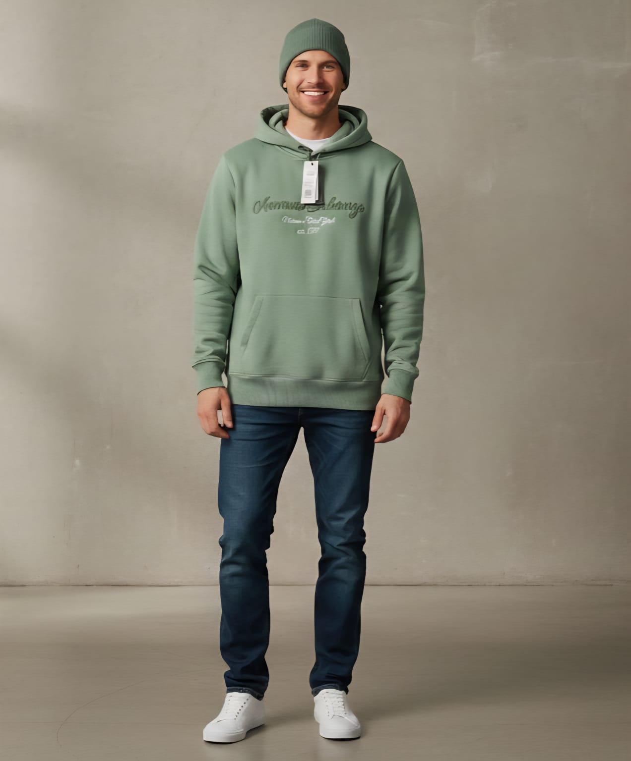 Armani Exchange Classic Logo Hoodie in Sage Green