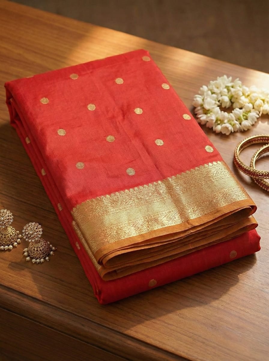 Elegant Weaves Classic Red Silk Saree with Golden Zari Border