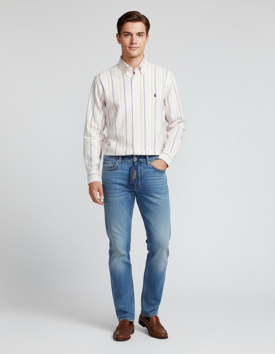 Polo Ralph Lauren Custom Fit Striped Shirt in Soft Pastel Hues - front view