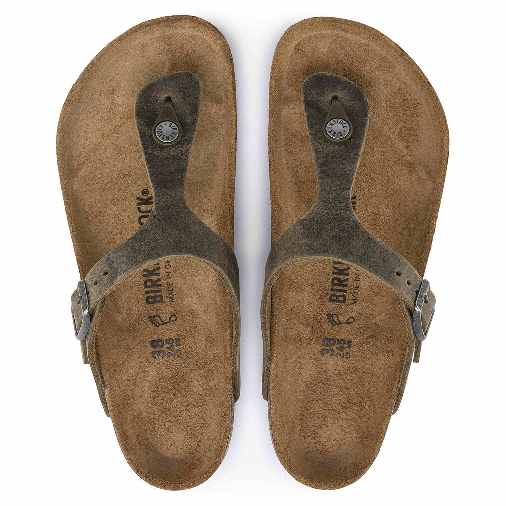 BIRKENSTOCK Moss Olive Oiled Leather Gizeh Sandals