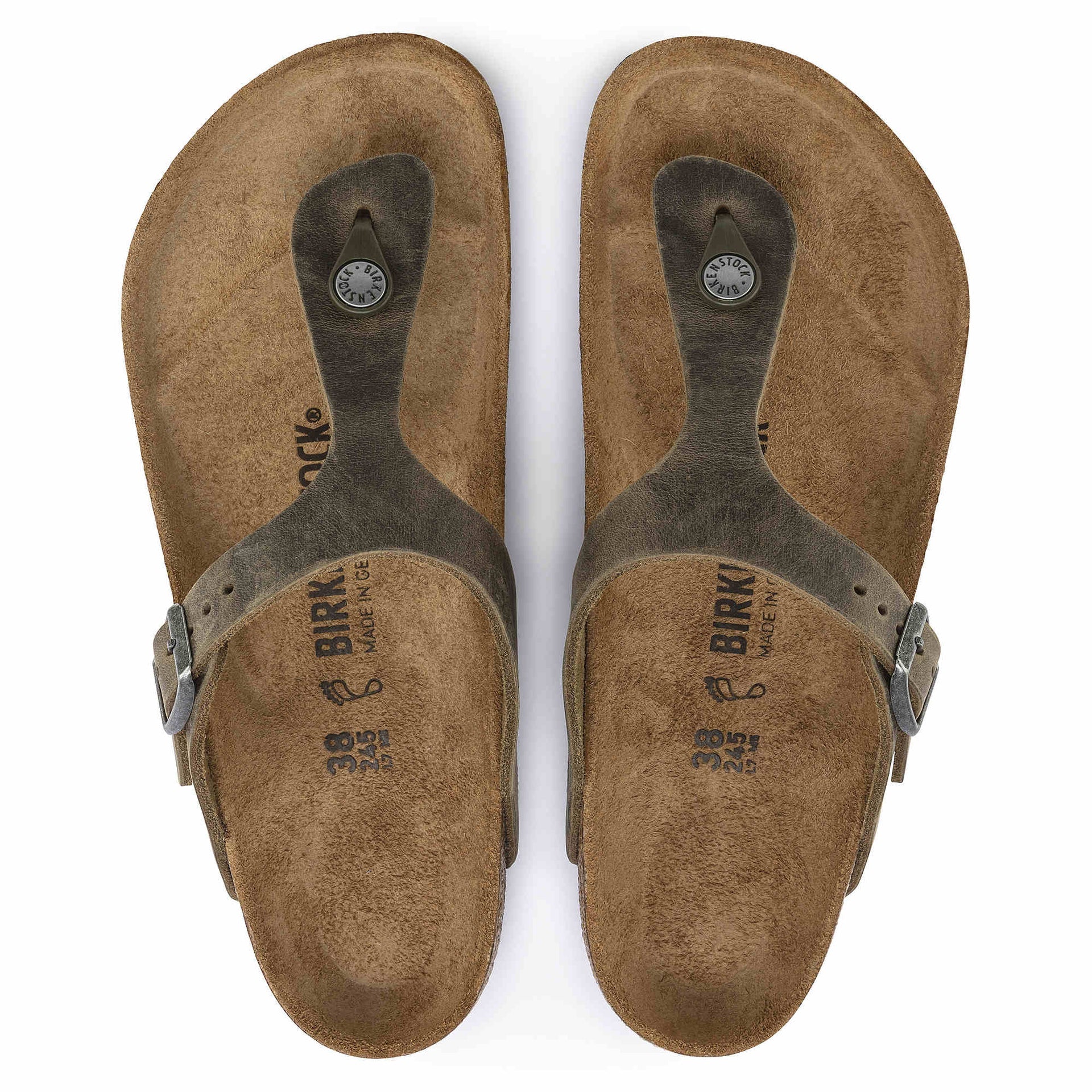 BIRKENSTOCK Moss Olive Oiled Leather Gizeh Sandals