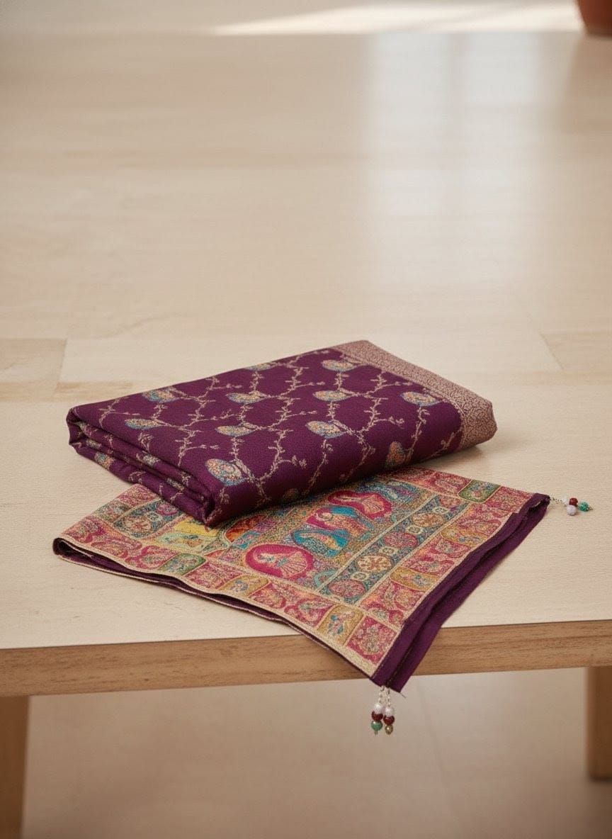 Ethnic Elegance Regal Purple Silk Saree with Intricate Border