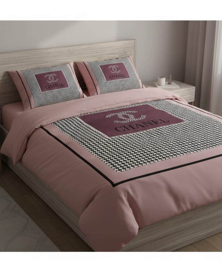 CHANEL Whimsical Rosewood Luxe Houndstooth Bedding Set