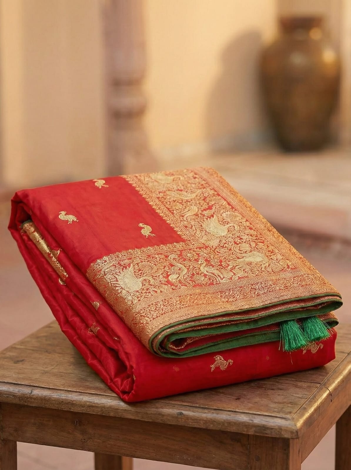 Elegant Weaves Traditional Red Silk Saree with Golden Embroidery