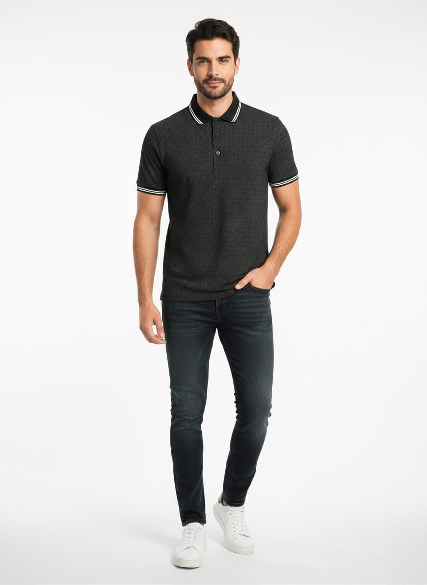 MICHAEL KORS Shadow Charcoal Luxe Fit Short Sleeve Piqué Polo Shirt