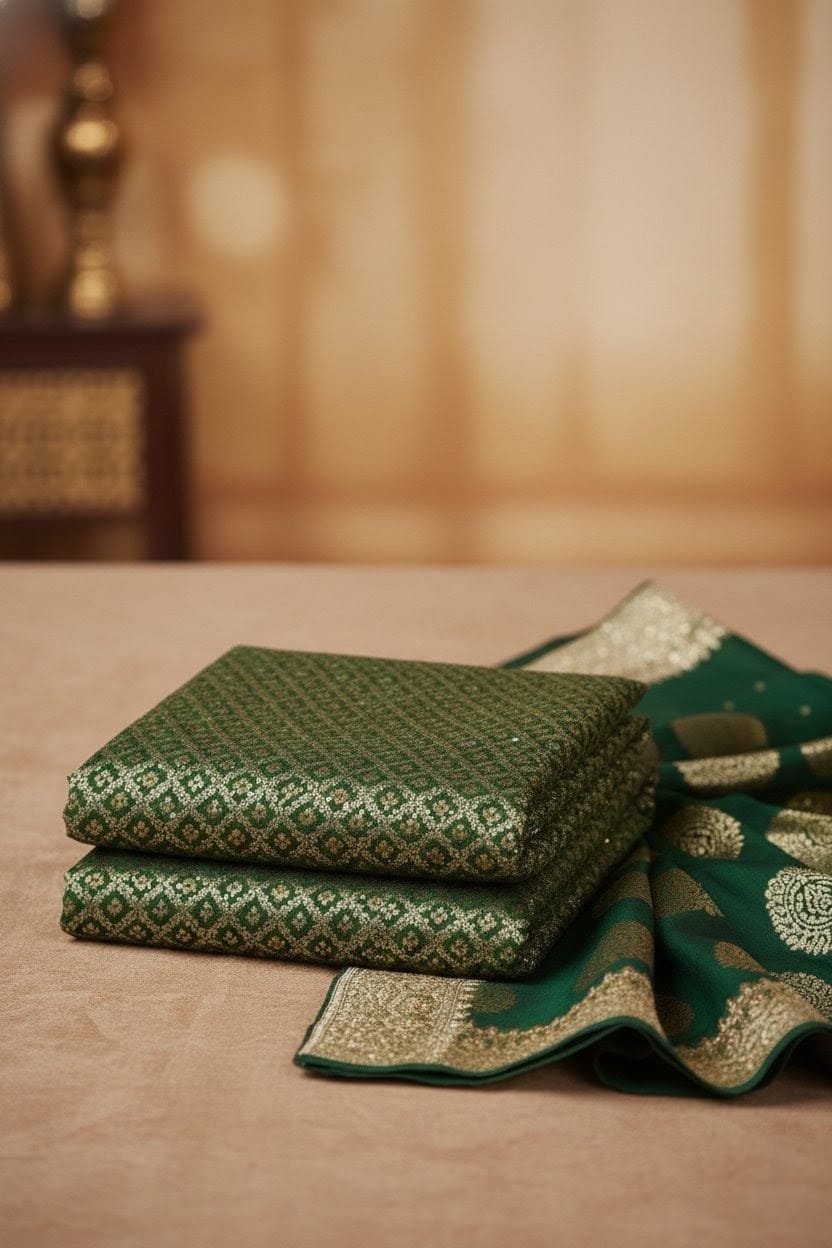 Elegant Weaves Green Silk Saree with Golden Border