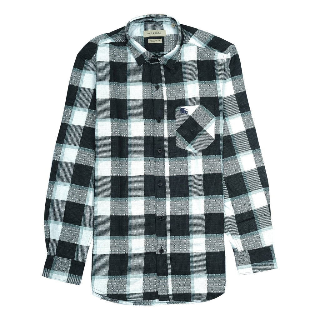 BURBERRY Midnight Aqua Check Regular Fit Long Sleeve Shirt