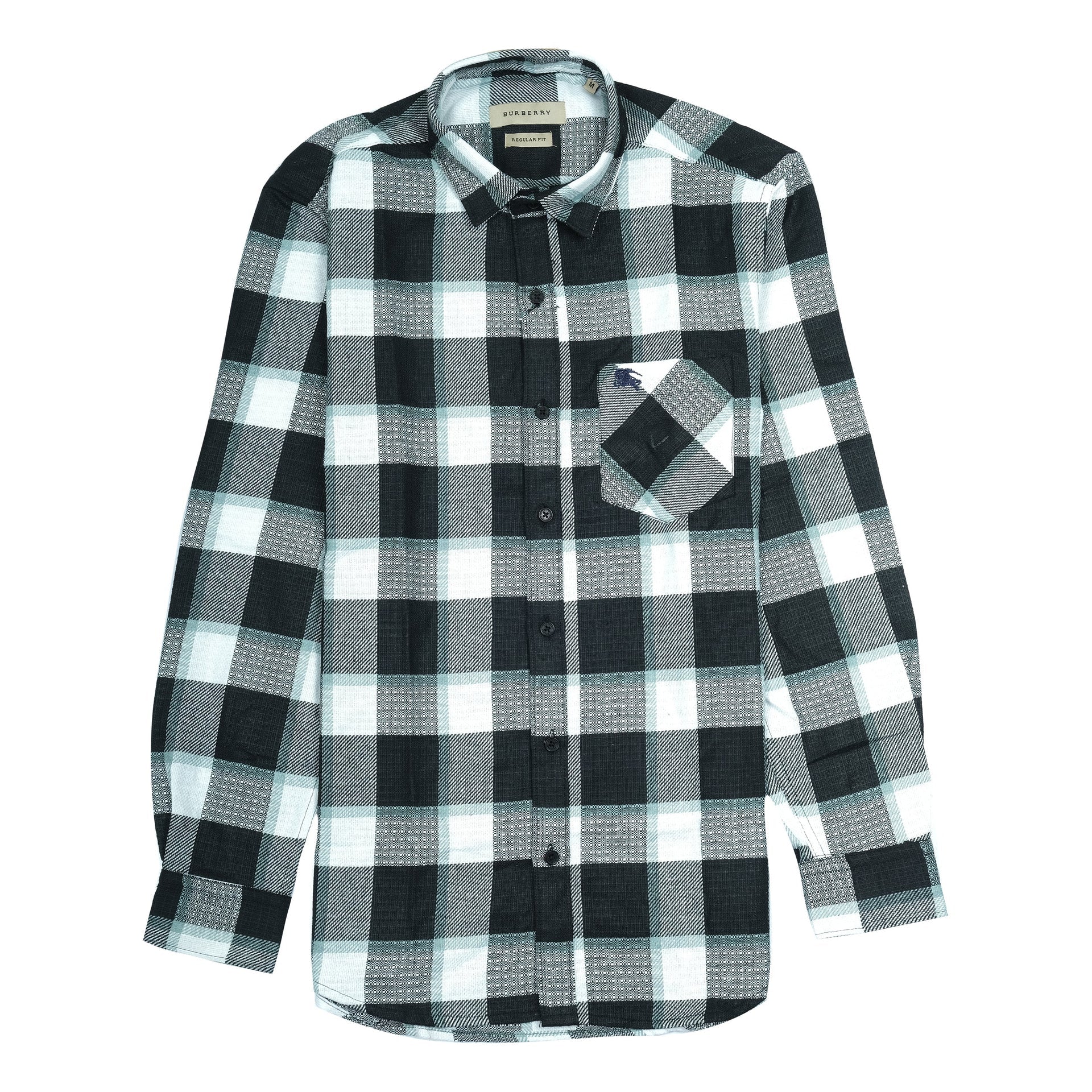 BURBERRY Midnight Aqua Check Regular Fit Long Sleeve Shirt