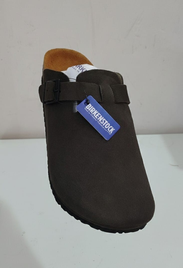 BIRKENSTOCK Arizona Suede Clogs in Dark Brown