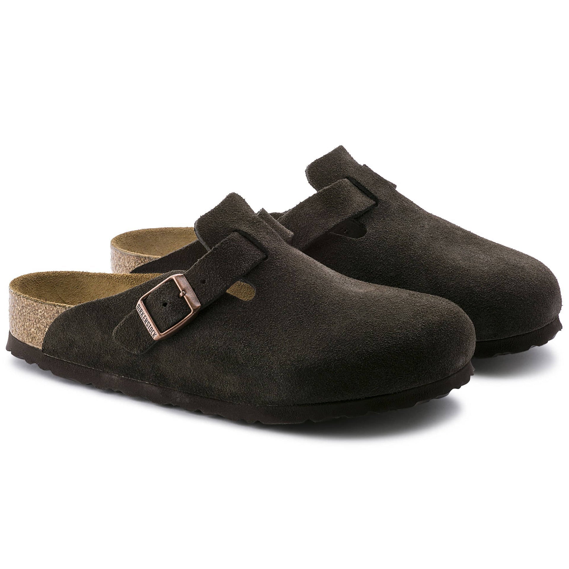BIRKENSTOCK Mystic Charcoal Luxe Suede Buckle Clogs