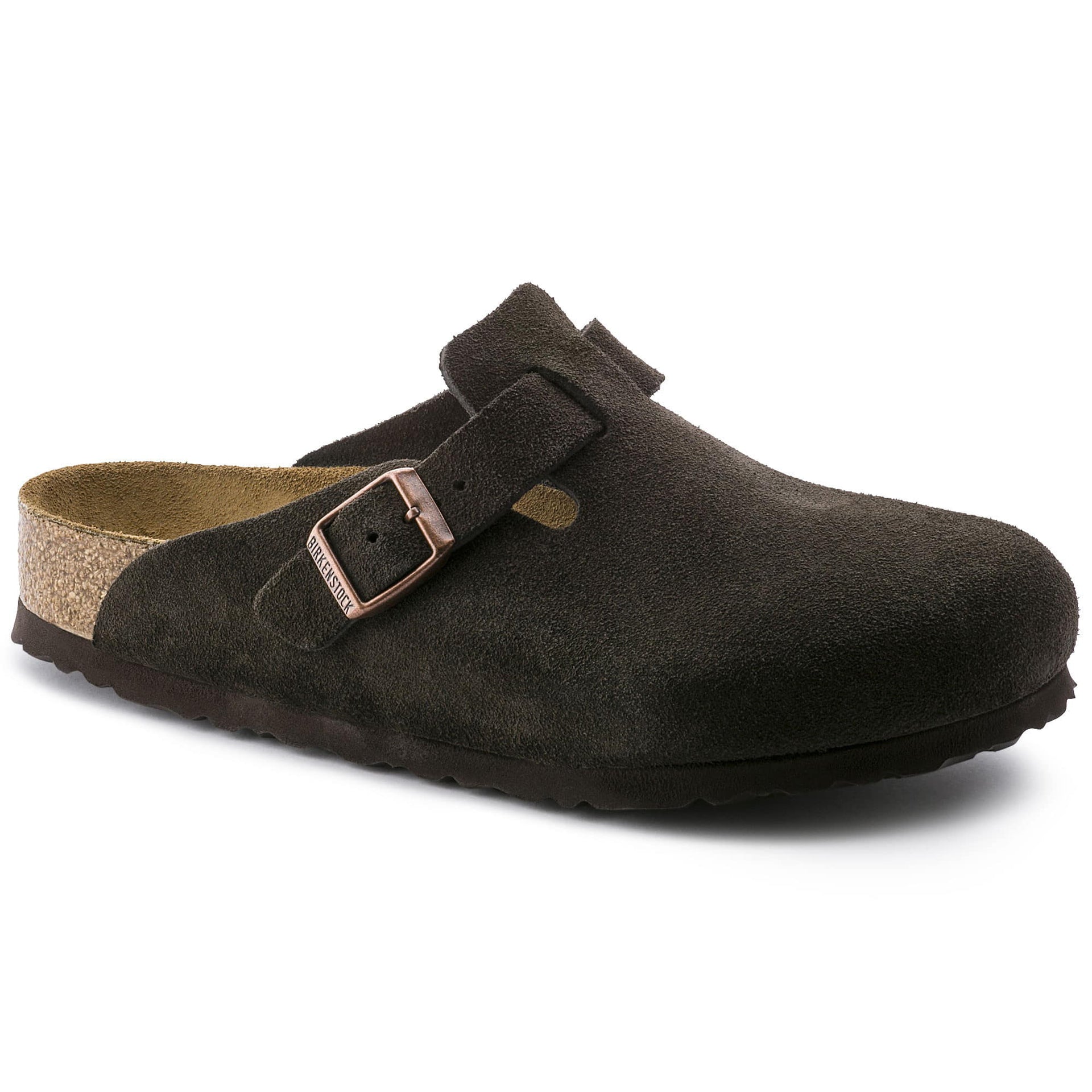 BIRKENSTOCK Mystic Charcoal Luxe Suede Buckle Clogs