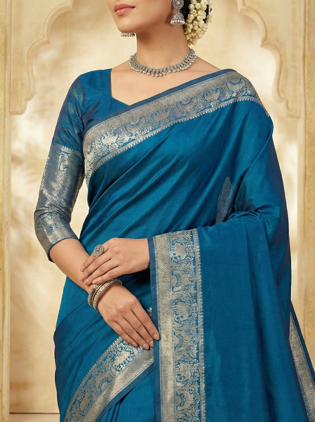 Elegant Weaves Royal Blue Silk Saree with Silver Zari Border