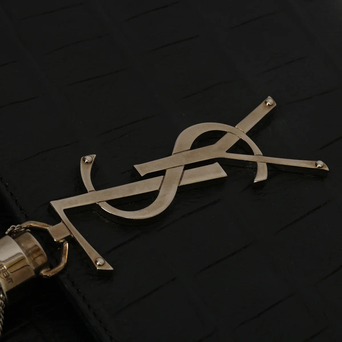 YSL Mystic Onyx Chic Crocodile-Pattern Leather Clutch with Chain Strap