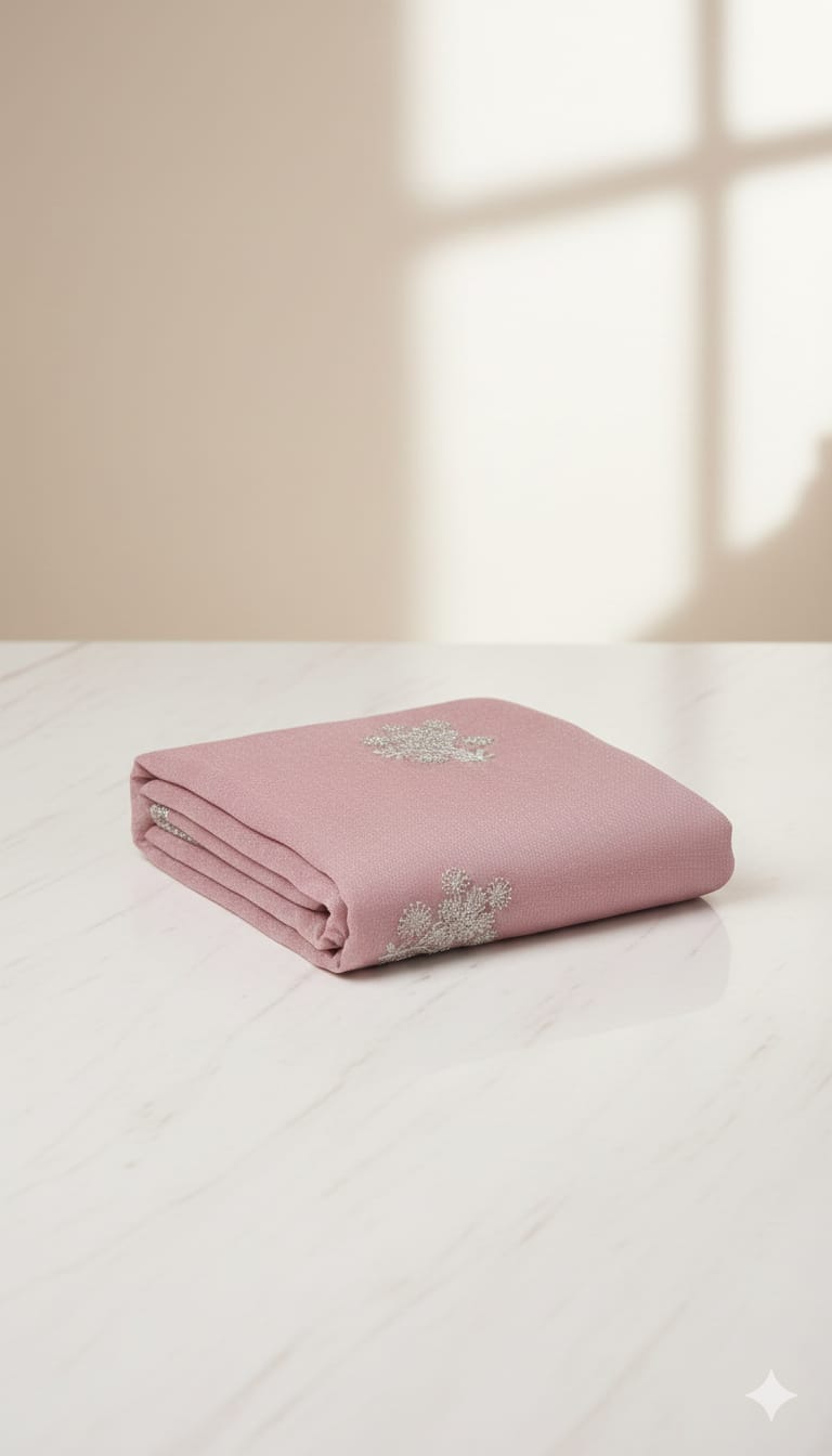 Elegant Attire Embroidered Pink Sari with Matching Stole