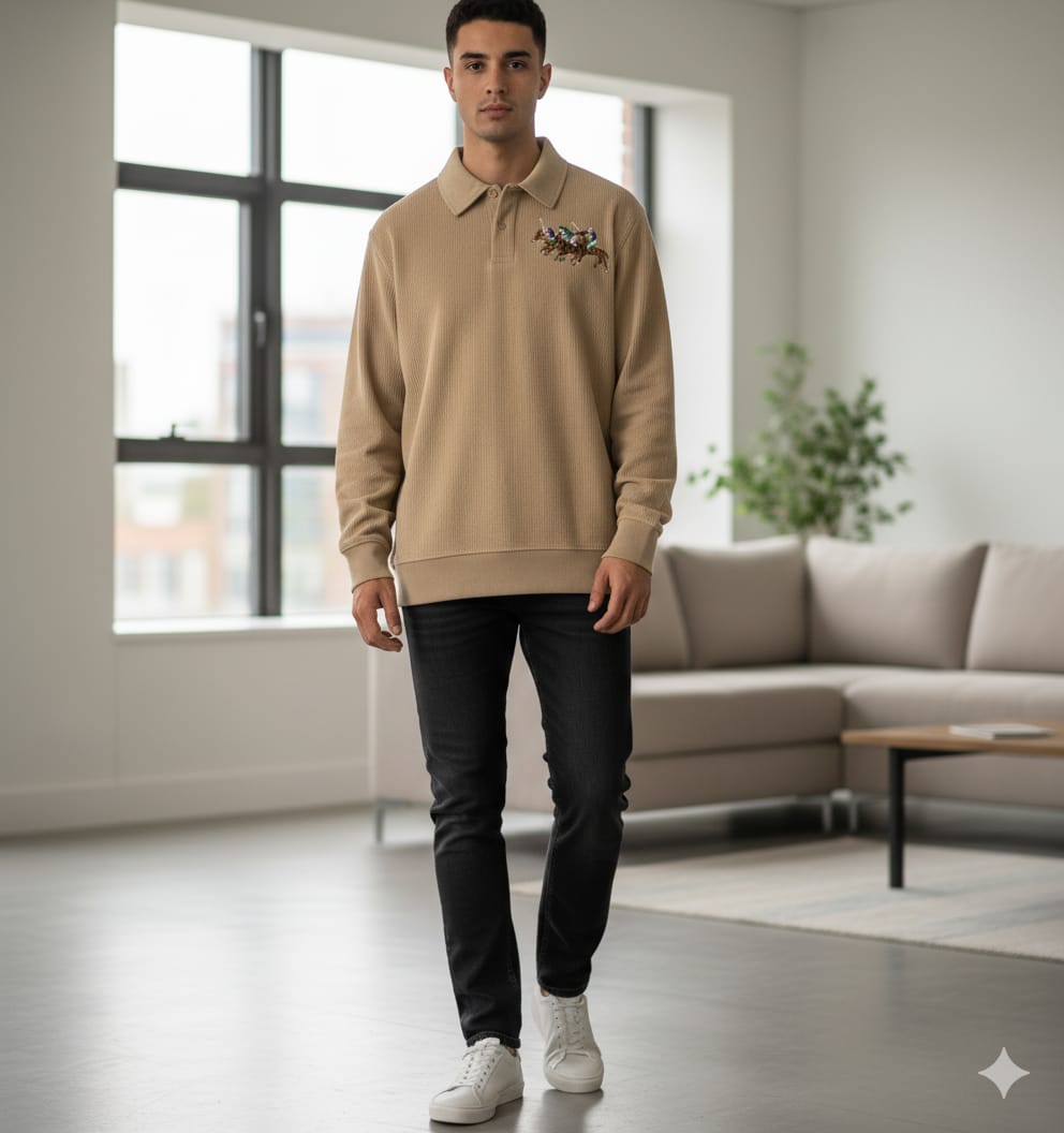 POLO RALPH LAUREN Dune Tan Luxe Fit Long Sleeve Piqué Sweatshirt