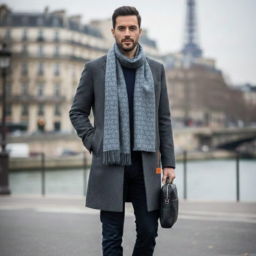 MK Monogram Patterned Scarf in Slate Blue