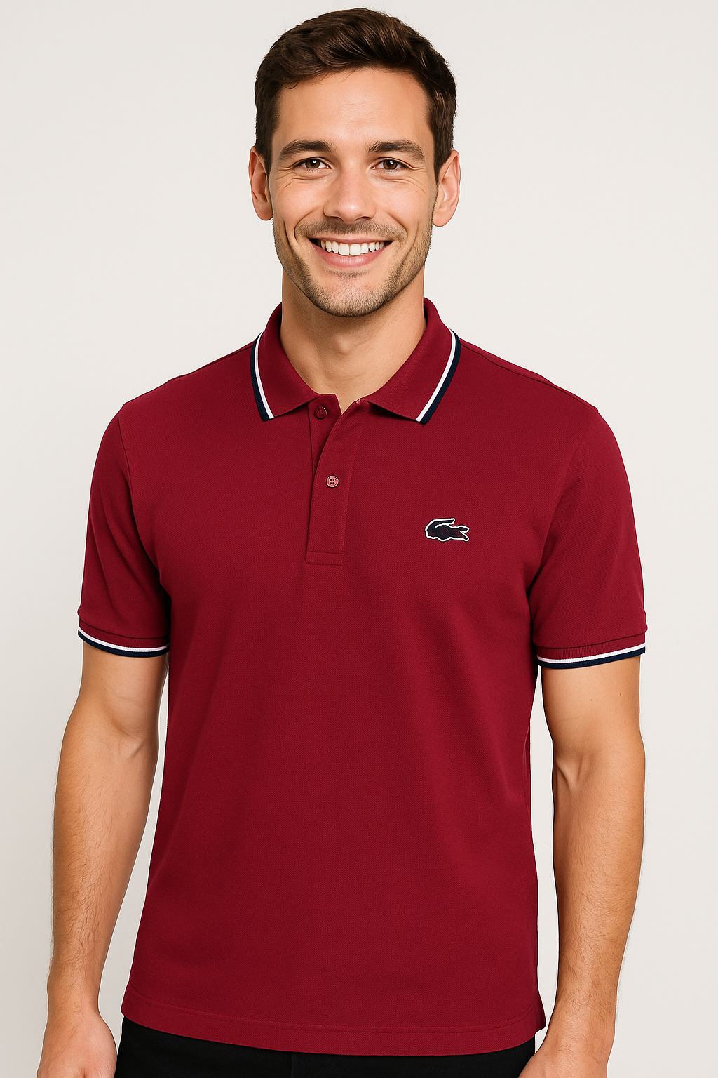 LACOSTE Crimson Wine Classic Fit Polo Shirt with Contrast Trim