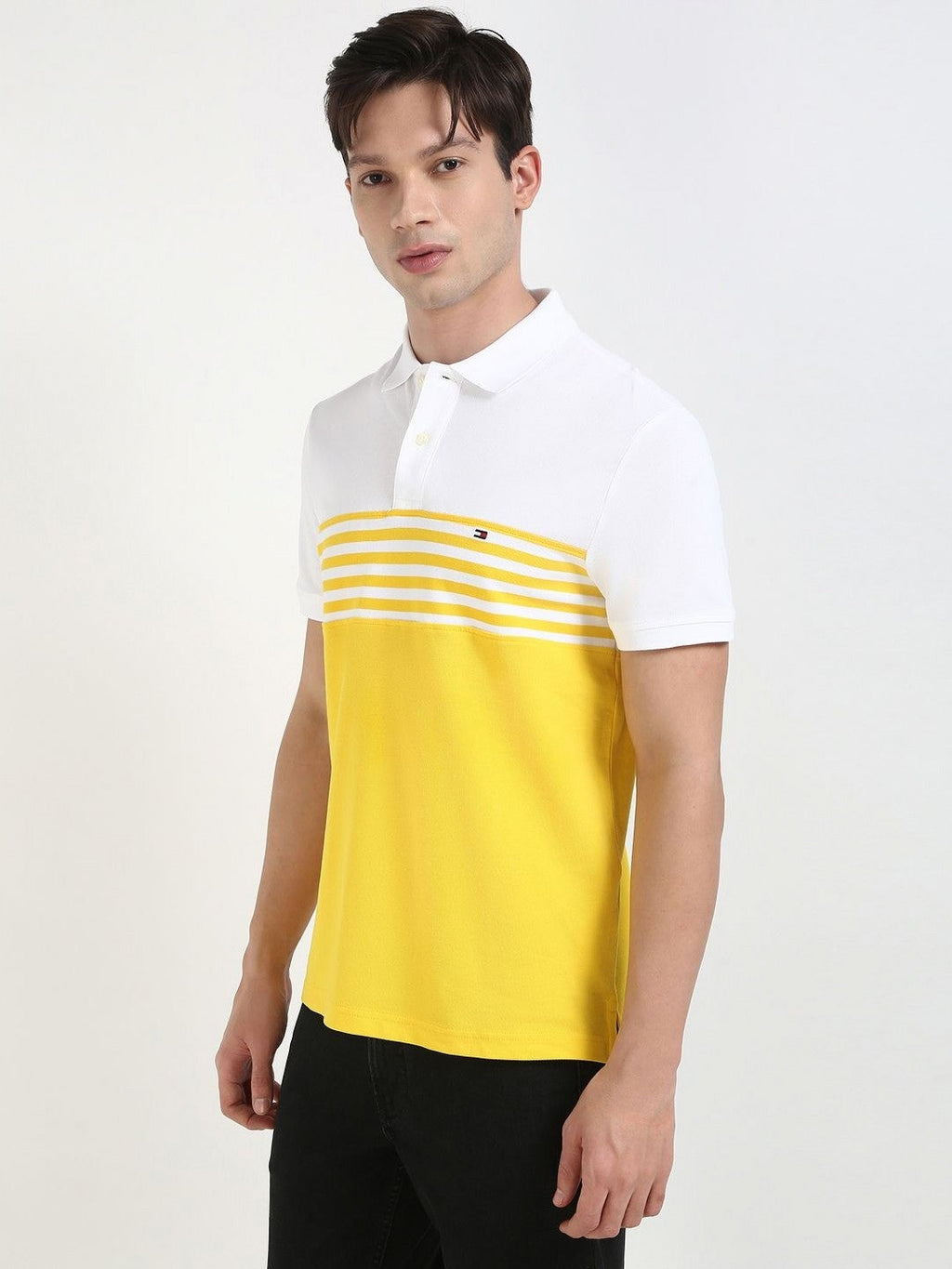 TOMMY HILFIGER Sunbeam Yellow Slim Fit Striped Polo Shirt