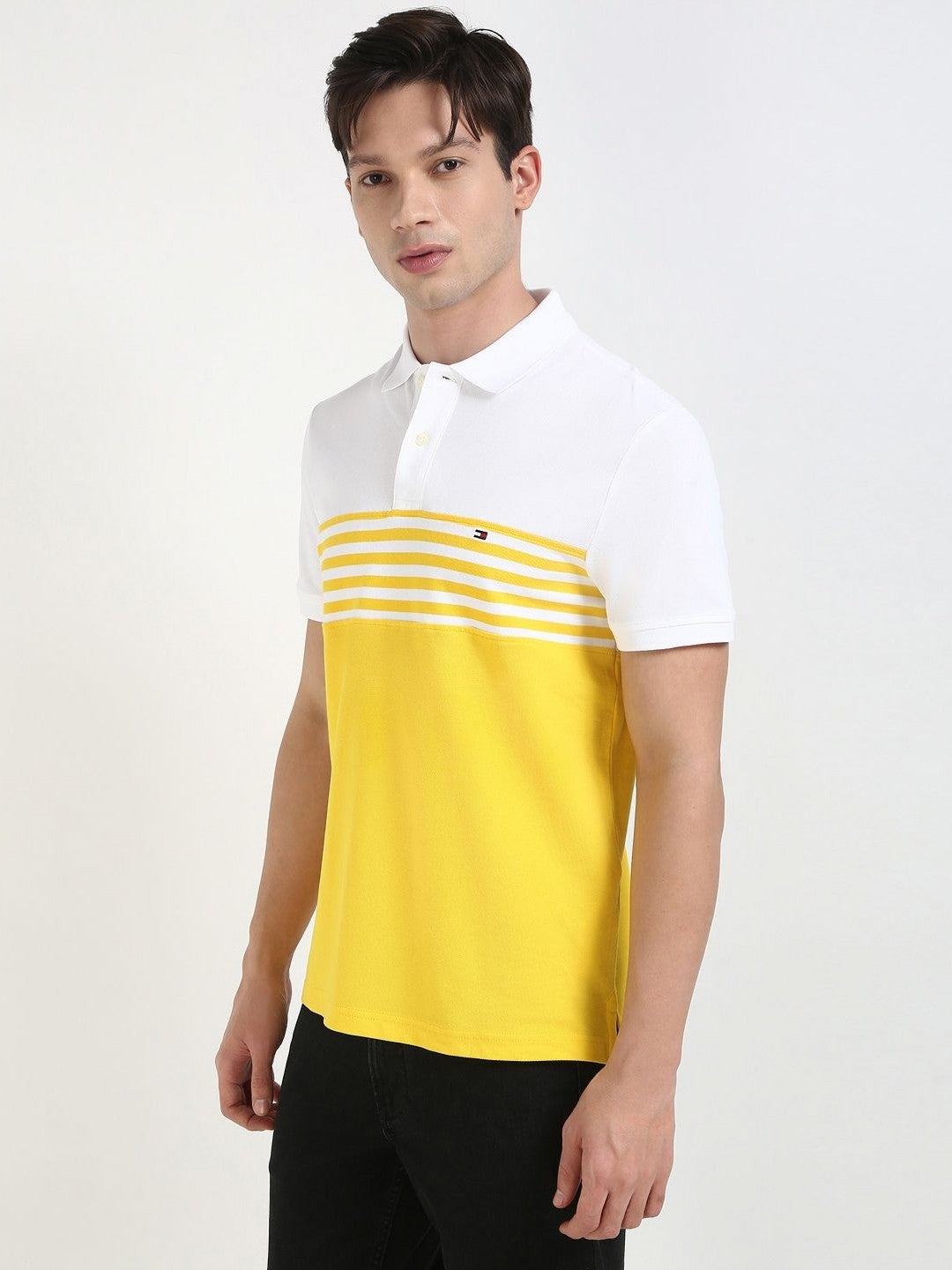 TOMMY HILFIGER Sunbeam Yellow Slim Fit Striped Polo Shirt