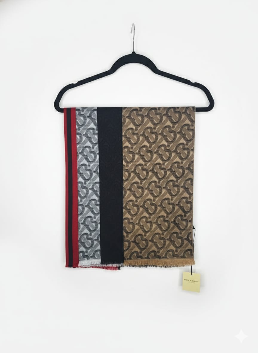 Burberry Monogram Patterned Wool Blend Scarf