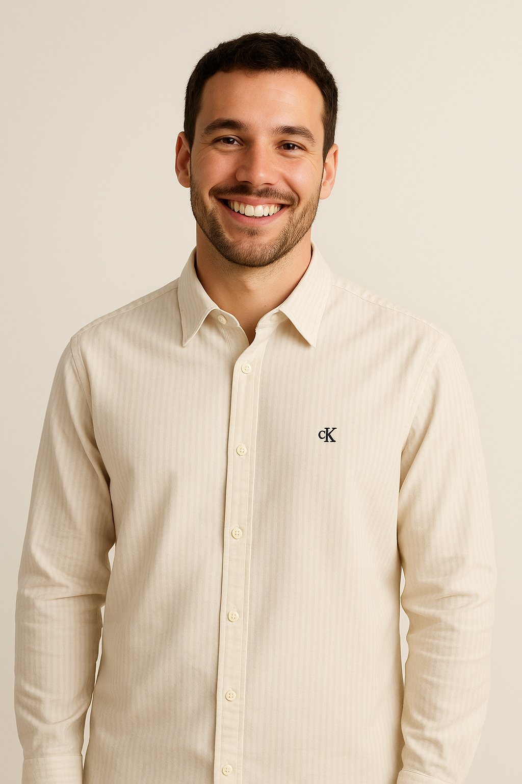 CALVIN KLEIN Soft Cream Whisper Classic Fit Long Sleeve Shirt