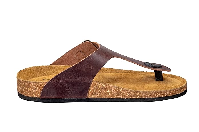 Berkinstock Rustic Brown Leather Flip-Flops with Cork Sole